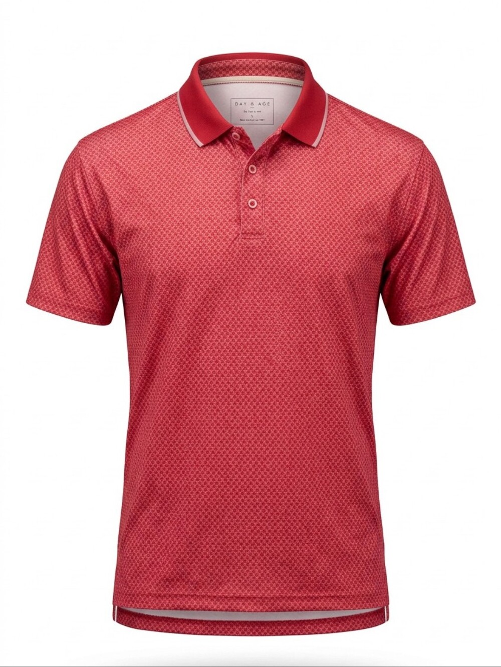 Day & Age Mens Polo Shirt Large Red Burgundy Geometric Micro Print Short Sleeve
